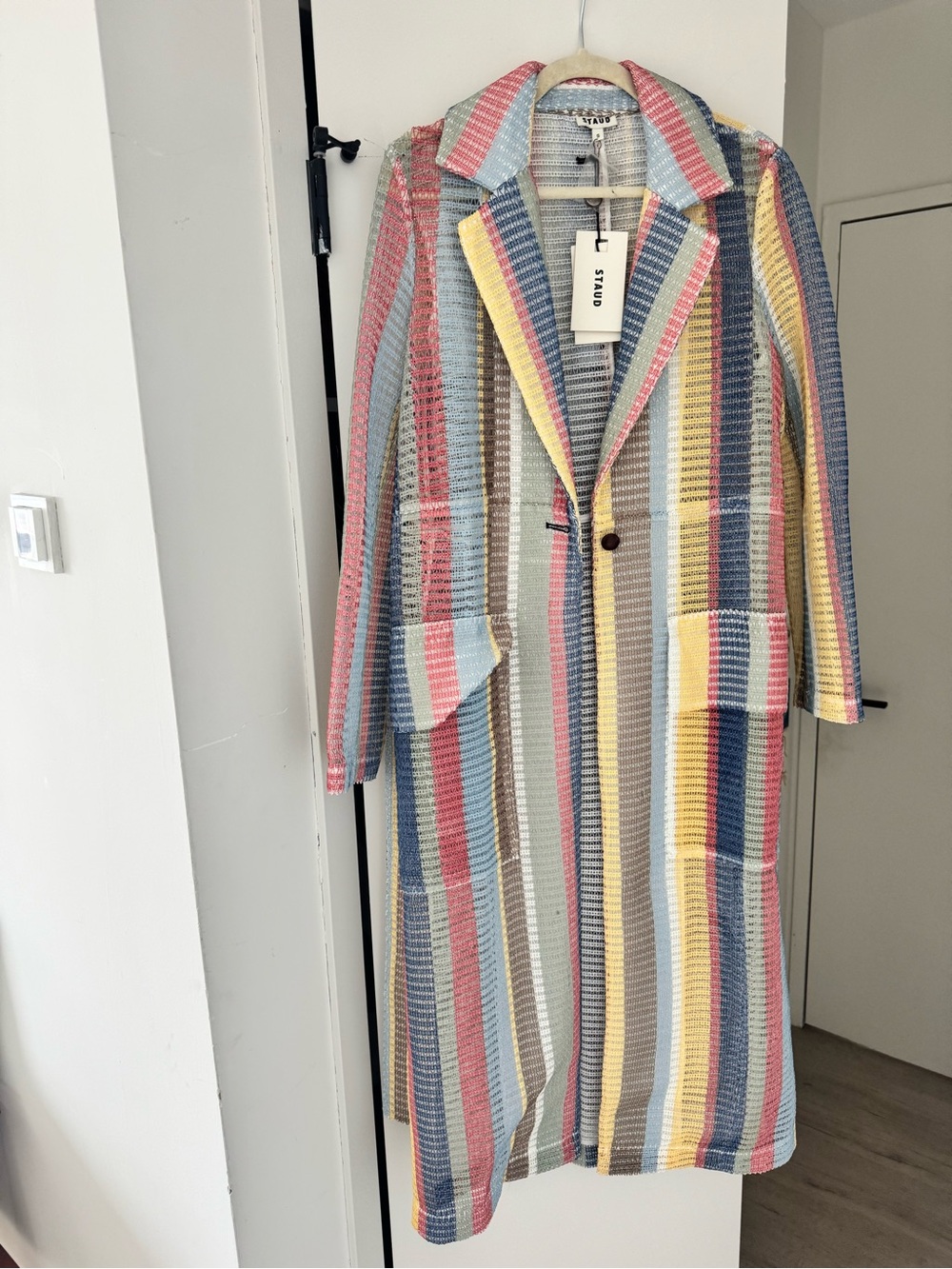 STAUD Freddie Striped Trench Coat